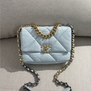 CHANEL Light Blue Lambskin 19 Flap Bag Mixed Hardware
